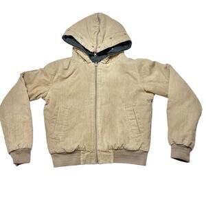 Stussy Reversible Jacket Youth XL Corduroy Gray Beige Hooded Embroidered  Used